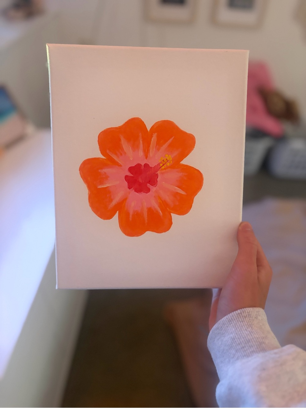 Handmade Orange and Pink Floral Canvas Wall Art - Made by Me!!